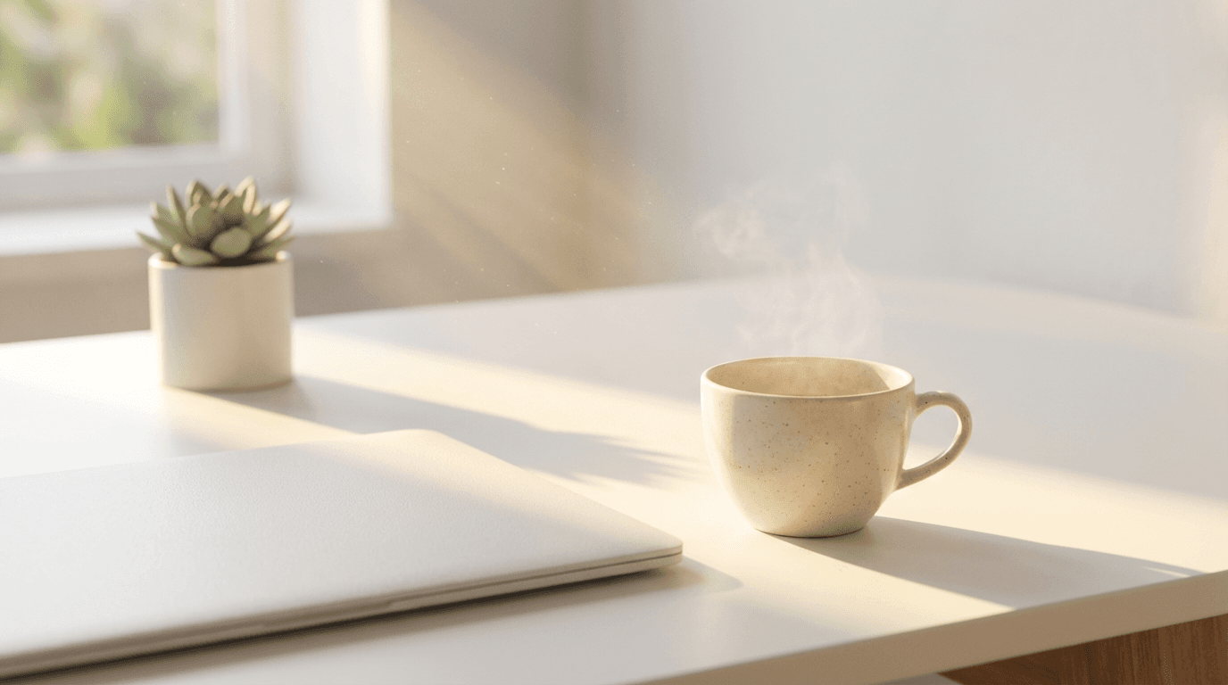 Moderner Laptop mit KI-Anrufverwaltungsoberfläche in Blau und Violett